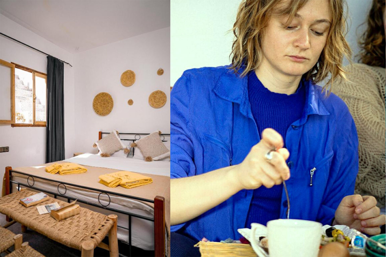 Cozy double room with woven decor at Soul Surf House, bed & breakfast in agadir Morocco
