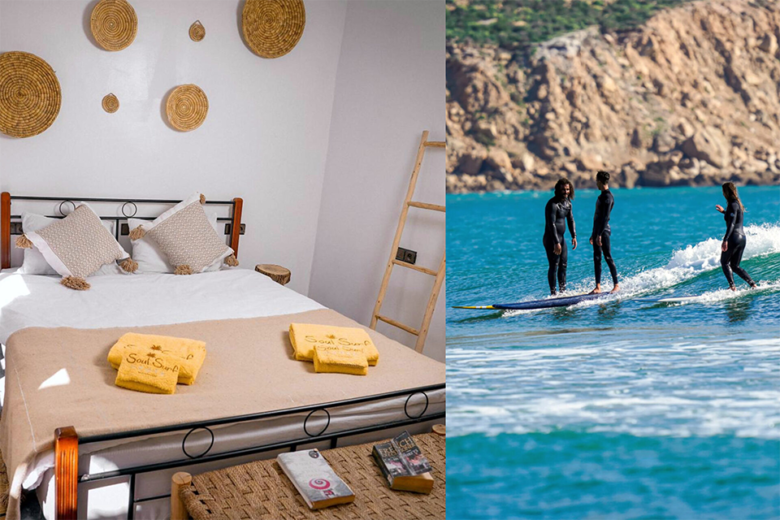 Beginner surfers learning on gentle waves in agadir morocco with instructors