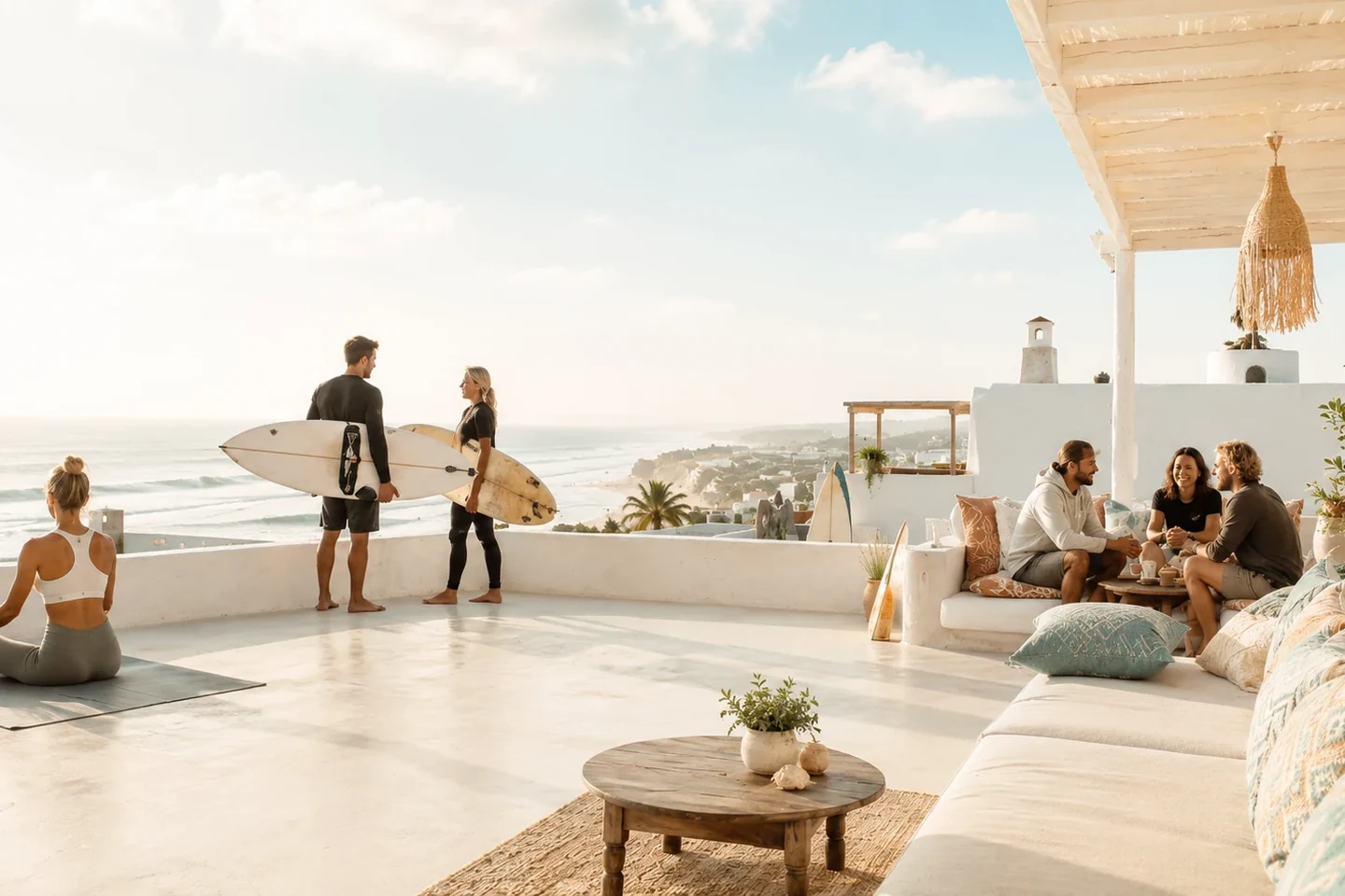 Bright rooftop terrace for relaxing between surf sessions in Agadir
