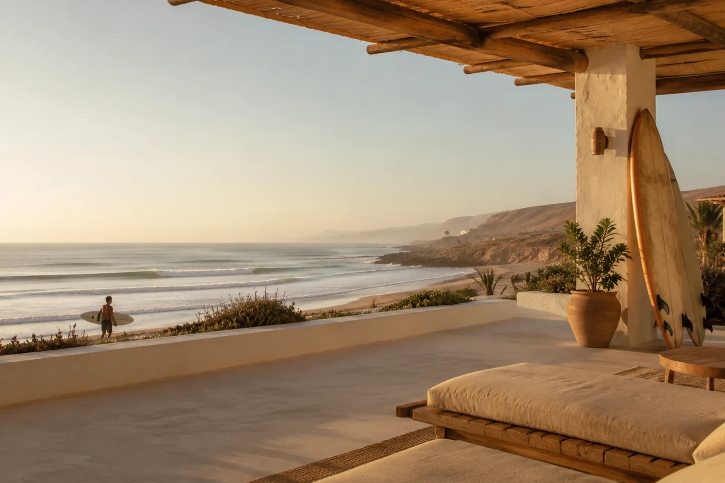 Relaxed ocean-view surf house accommodation in Anza, Agadir