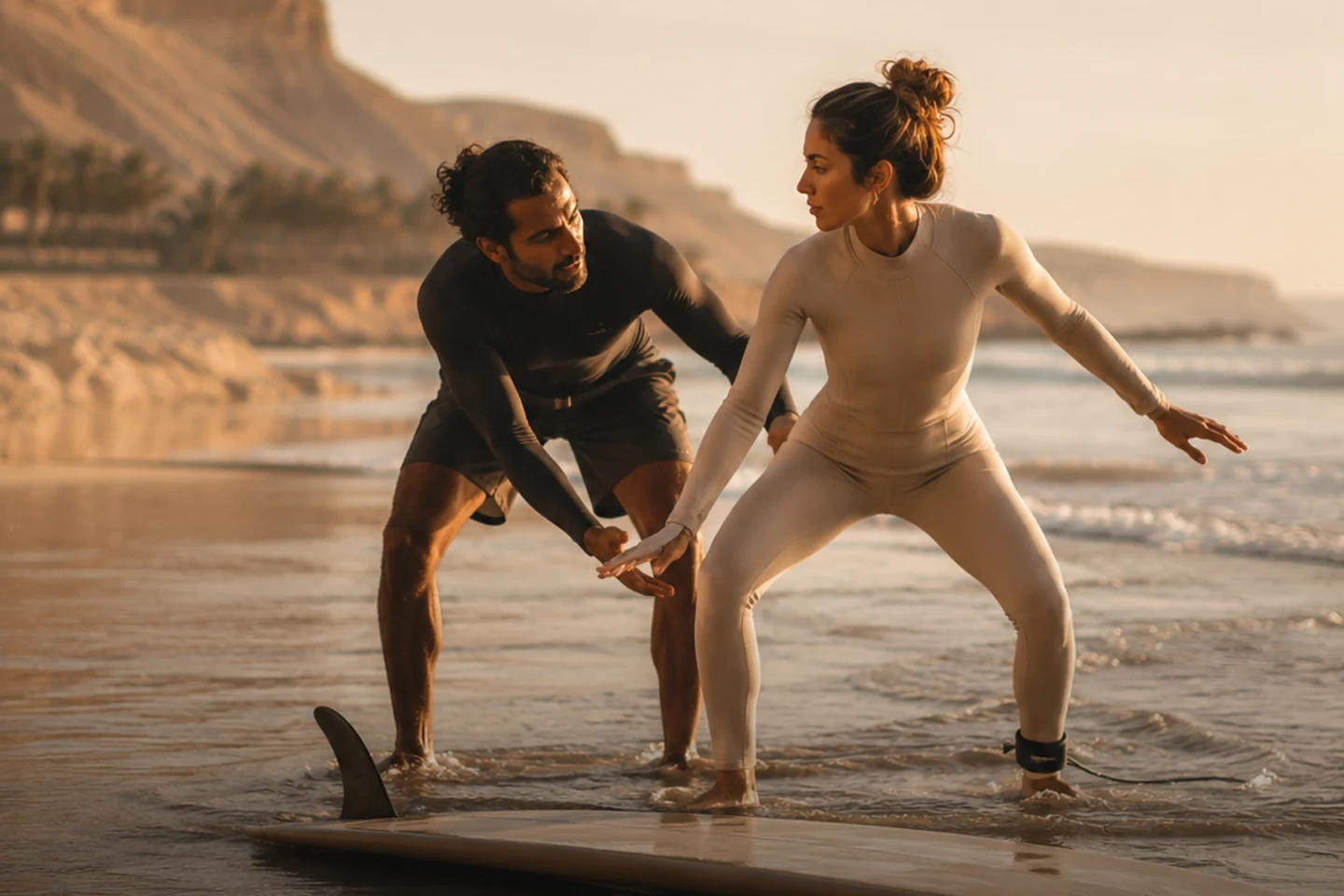 Surf coaching session for family and friends on the coast near Agadir, Morocco